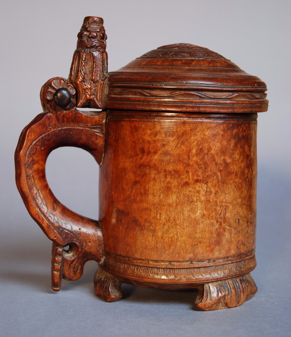 Late 18th century Norwegian burr birch peg tankard