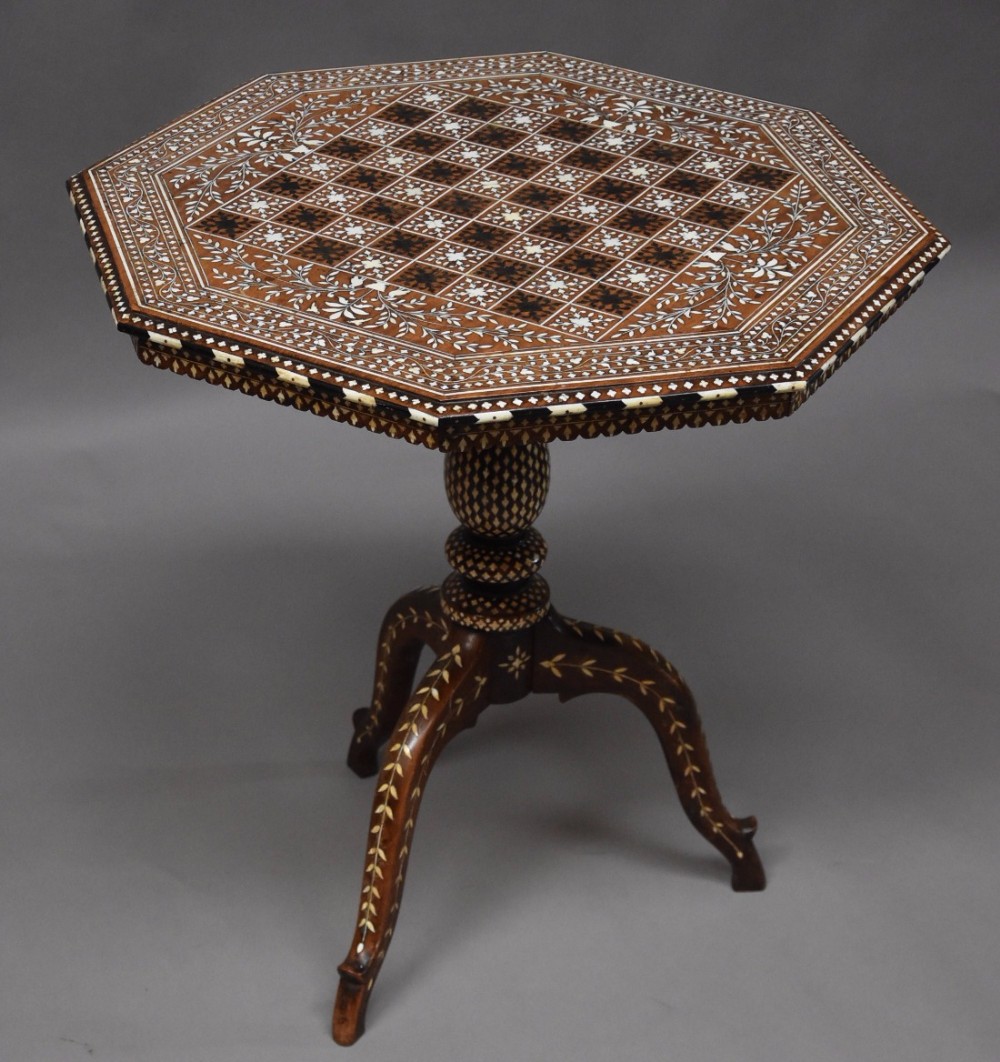 Late 19thc Anglo Indian octagonal inlaid games table or superb quality