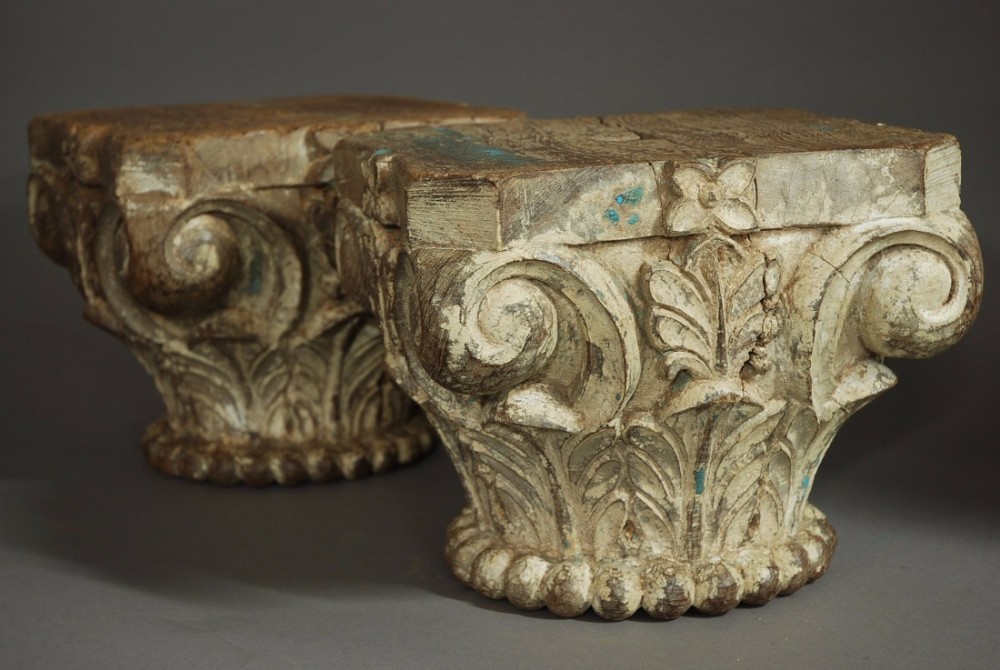 Pair of late 19th century decorative carved & painted oak capitals