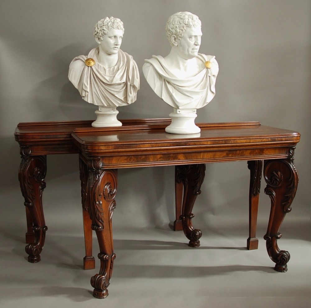 Superb pair of William IV mahogany console tables in the manner of Gillows