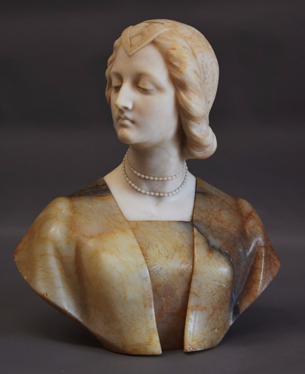 Late 19thc Italian marble and alabaster bust of a Noblewoman in the Renaissance style