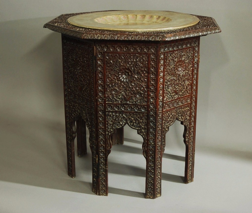 Large 19th century hardwood highly decorative octagonal Indian table