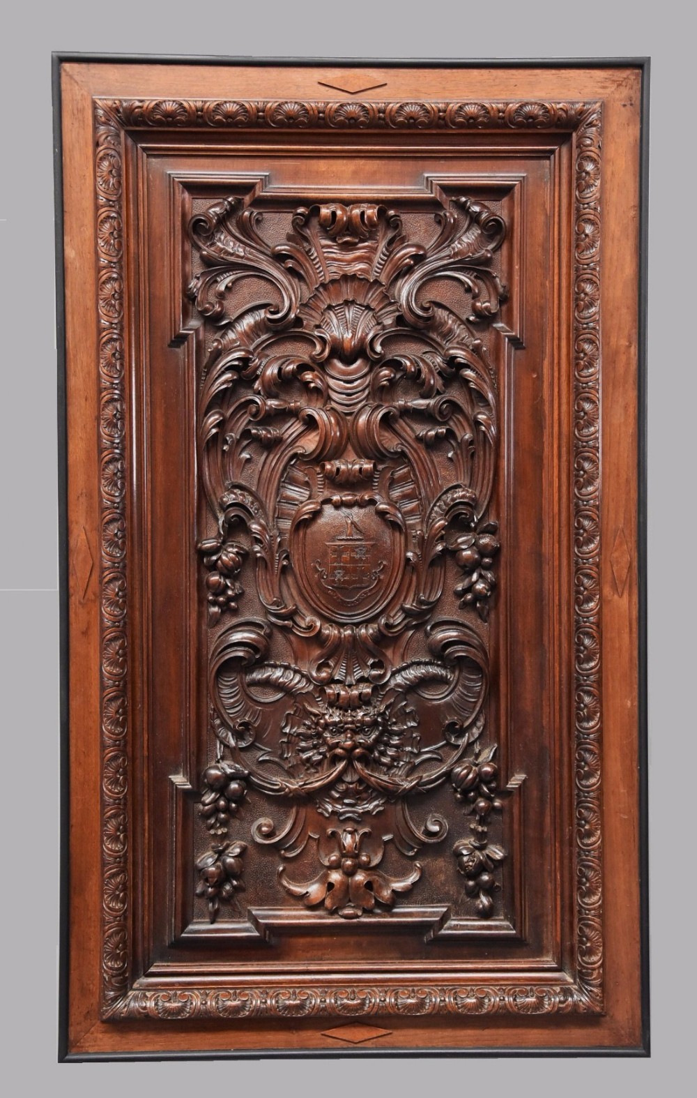 Large French late 19th century finely carved walnut door panel