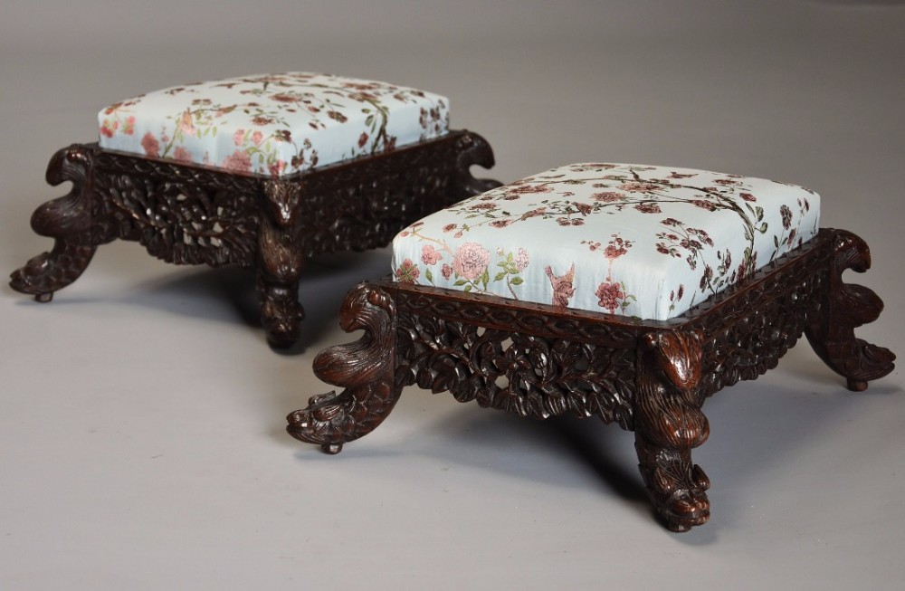 Pair of late 19th century hardwood Anglo Indian footstools