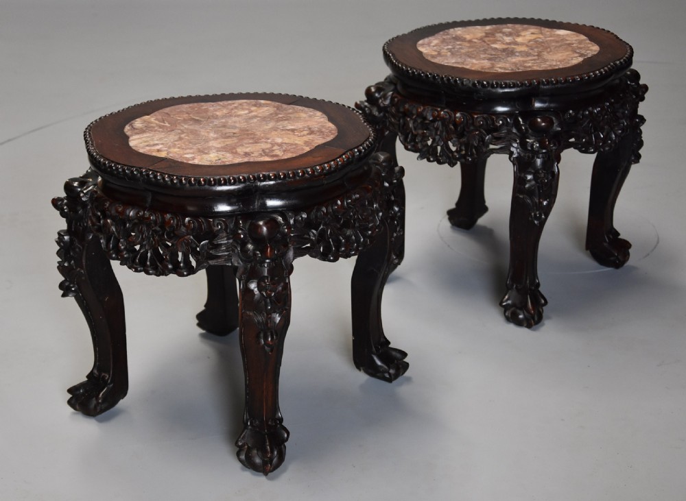 Pair of late 19th century Chinese hardwood circular pot stands or low tables View IV