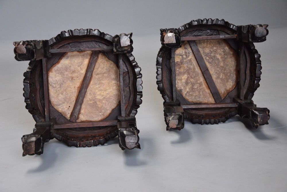 Pair of late 19th century Chinese hardwood circular pot stands or low tables View X