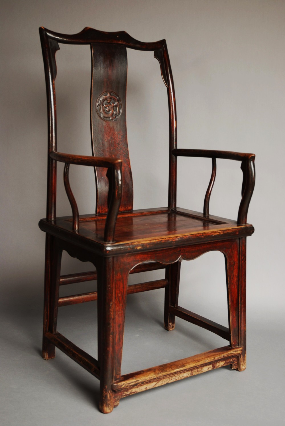 Pair of late 19th century Chinese yoke back elm armchairs of good patina View IV