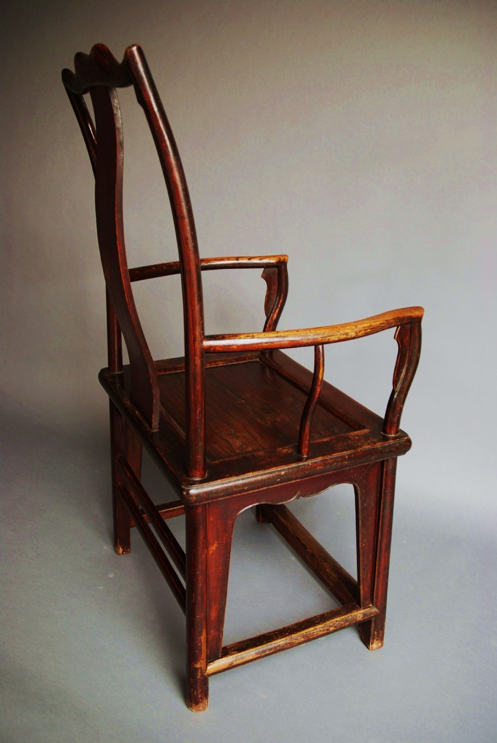 Pair of late 19th century Chinese yoke back elm armchairs of good patina View XI