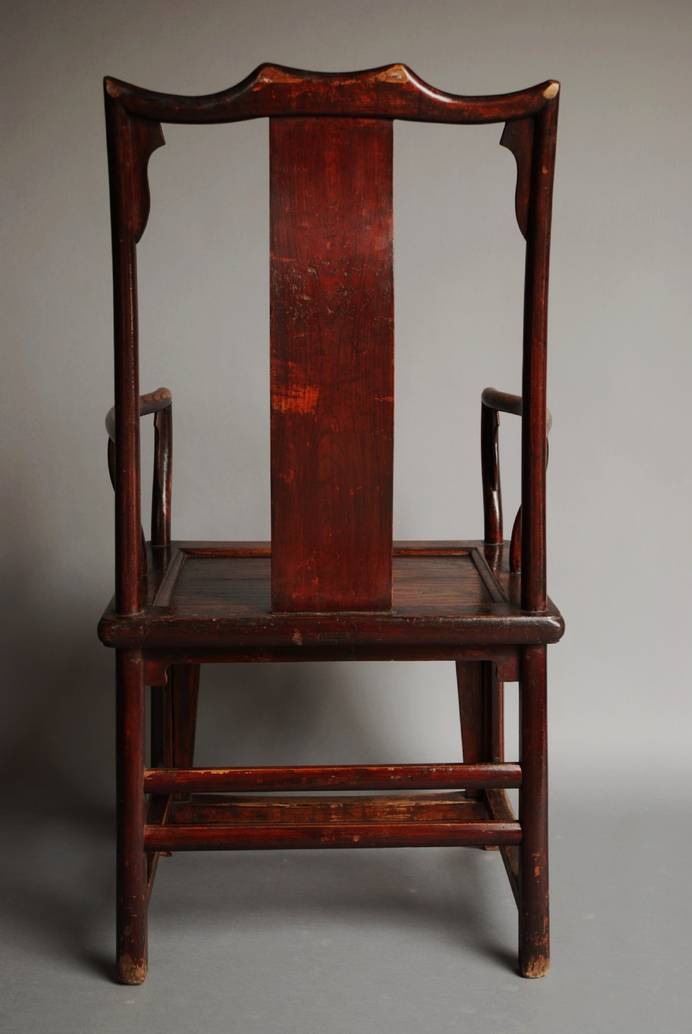 Pair of late 19th century Chinese yoke back elm armchairs of good patina View XII