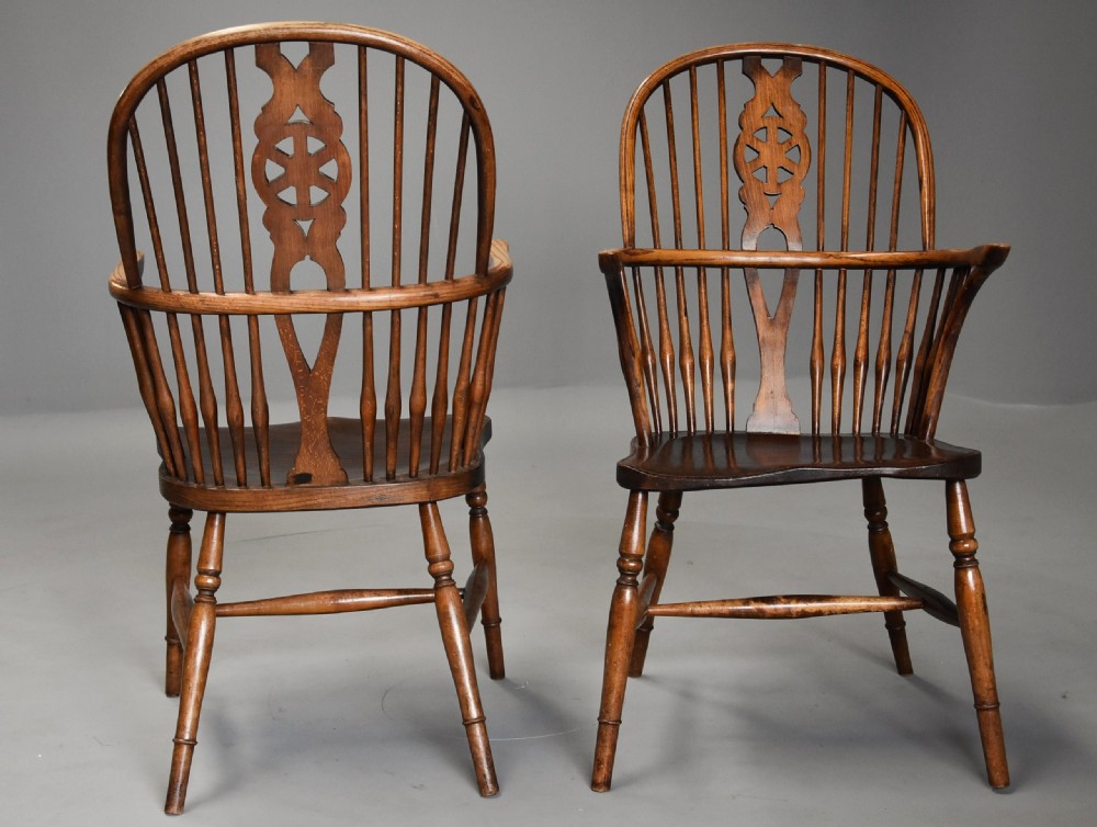 Set of four early 20th century ash and elm wheelback Windsor armchairs View VII