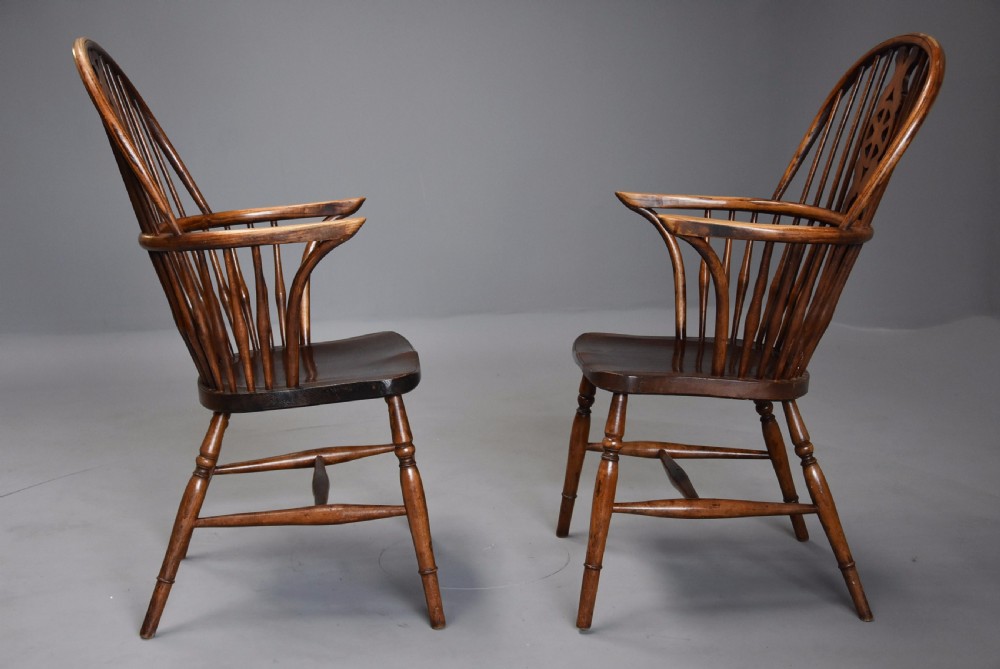 Set of four early 20th century ash and elm wheelback Windsor armchairs View XII