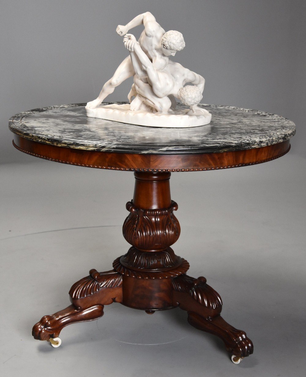 19th century French mahogany Gueridon table with original marble top