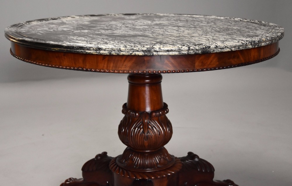 19th century French mahogany Gueridon table with original marble top View V
