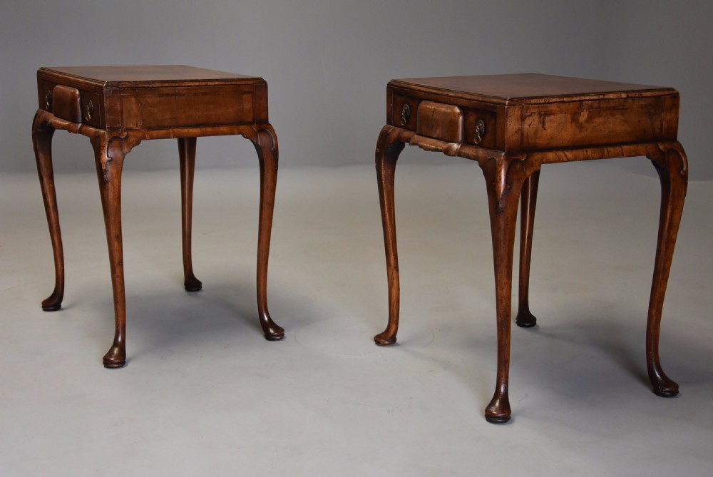 Pair of early 20th century Queen Anne style freestanding walnut side tables View III