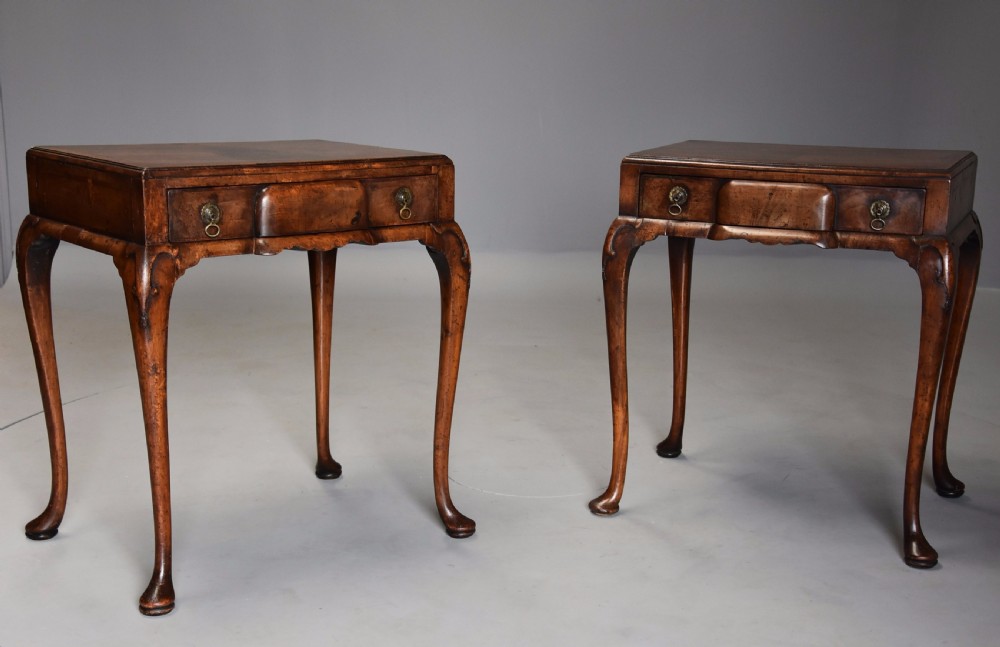 Pair of early 20th century Queen Anne style freestanding walnut side tables View IV