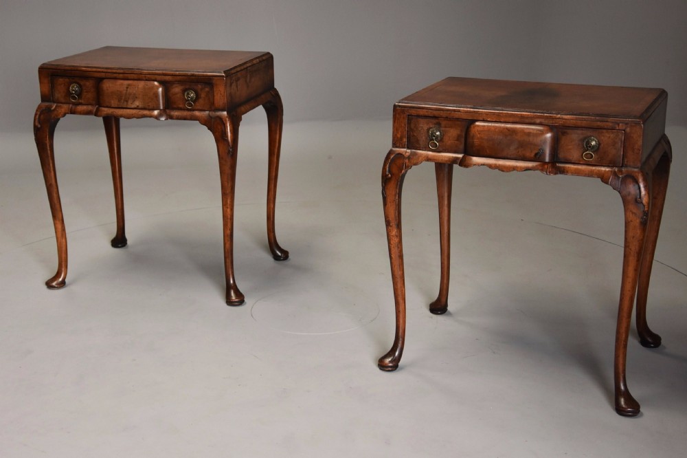 Pair of early 20th century Queen Anne style freestanding walnut side tables View V