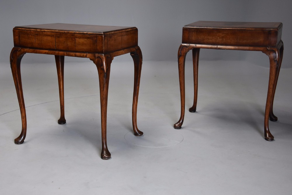 Pair of early 20th century Queen Anne style freestanding walnut side tables View XIV