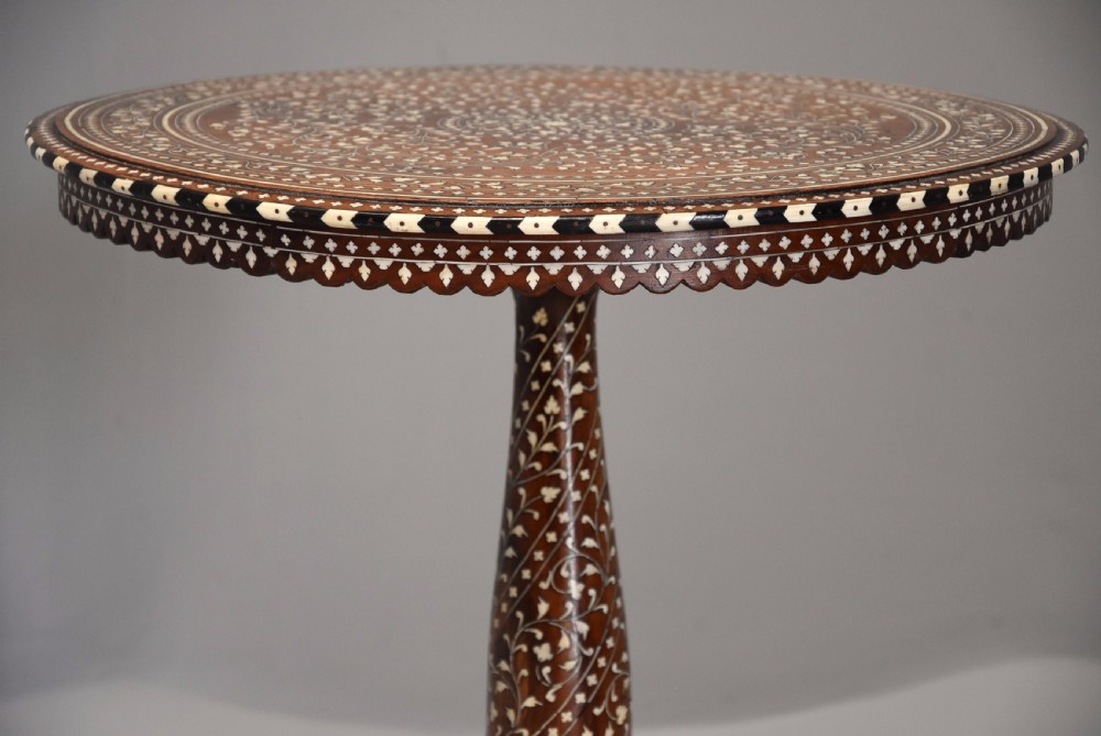 Superb quality 19thc Anglo Indian circular shisham wood inlaid occasional table from the Hoshiarpur region, India View V