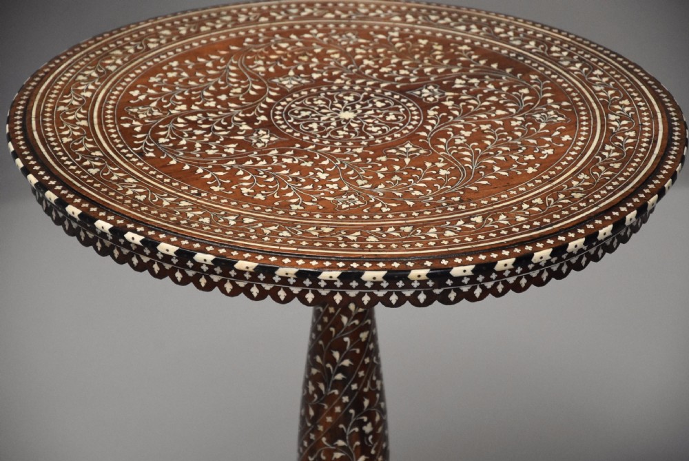 Superb quality 19thc Anglo Indian circular shisham wood inlaid occasional table from the Hoshiarpur region, India View VI