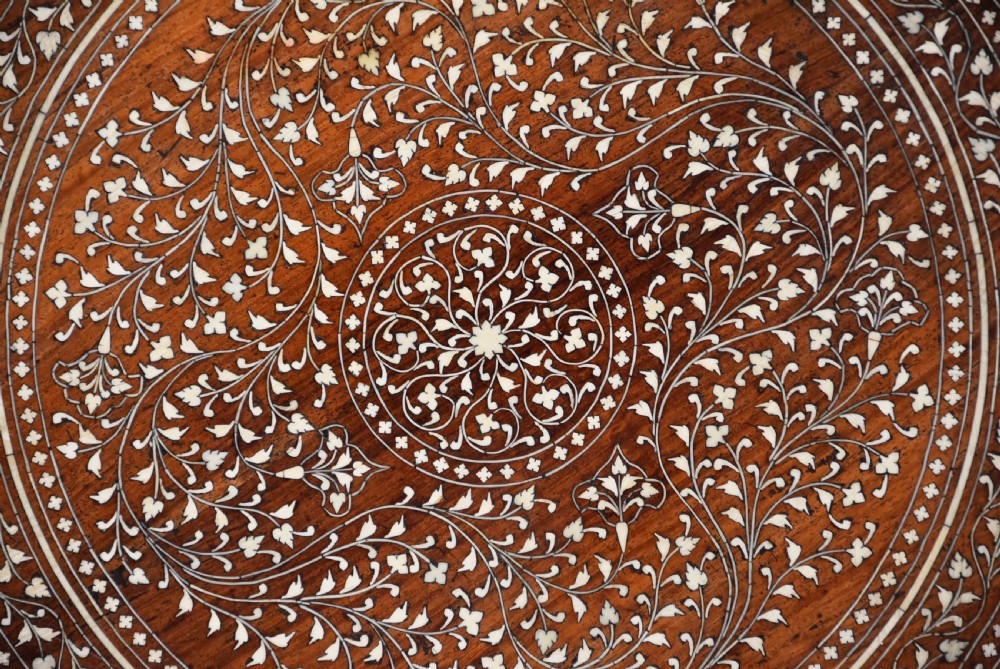 Superb quality 19thc Anglo Indian circular shisham wood inlaid occasional table from the Hoshiarpur region, India View IX