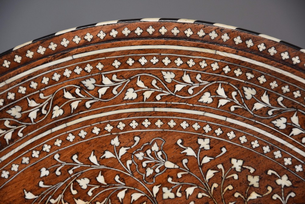 Superb quality 19thc Anglo Indian circular shisham wood inlaid occasional table from the Hoshiarpur region, India View X
