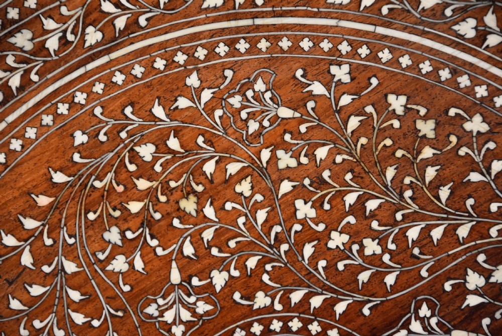 Superb quality 19thc Anglo Indian circular shisham wood inlaid occasional table from the Hoshiarpur region, India View XII