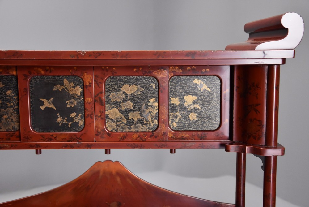 Early 20th century Japanese red lacquered shodana (cabinet) View VII