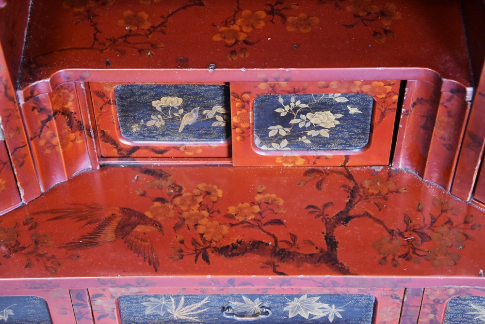 Early 20th century Japanese red lacquered shodana (cabinet) View XI