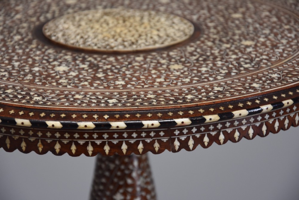 Late 19thc Anglo Indian circular hardwood inlaid occasional table  View IV
