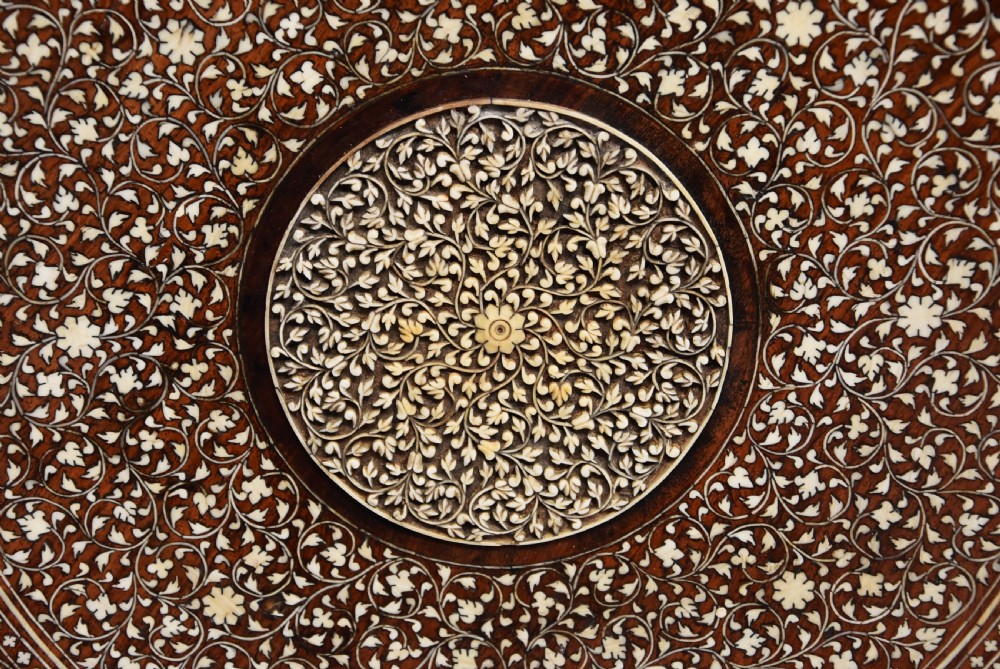 Late 19thc Anglo Indian circular hardwood inlaid occasional table  View VI