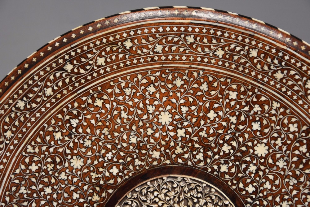 Late 19thc Anglo Indian circular hardwood inlaid occasional table  View VII