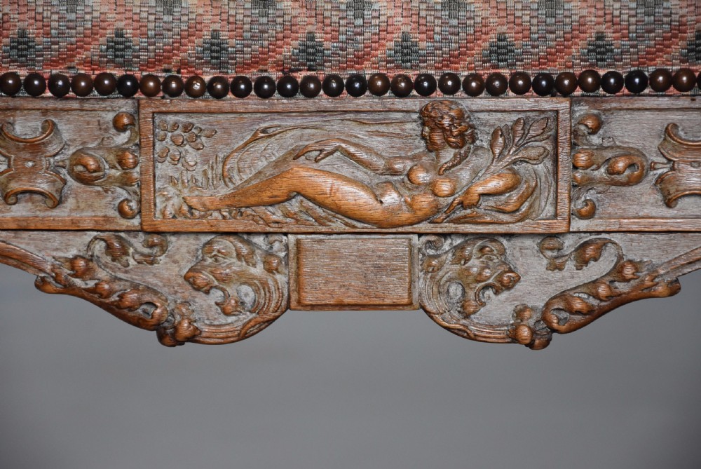 Late 19thc highly decorative French limed oak armchair in the Renaissance style View XII