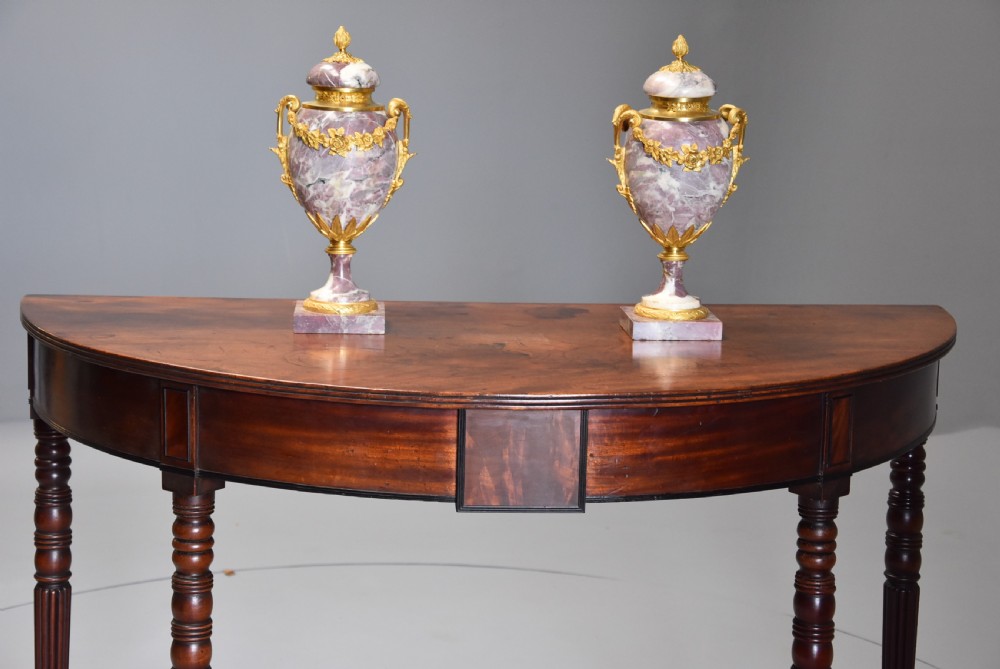 Pair of good quality early 19thc mahogany demi-lune console tables with superb patina View IV