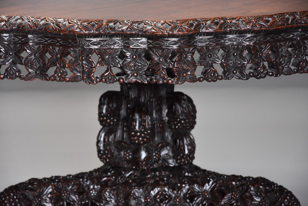 Large highly decorative 19th century Anglo Indian padouk centre table of circular form View VIII
