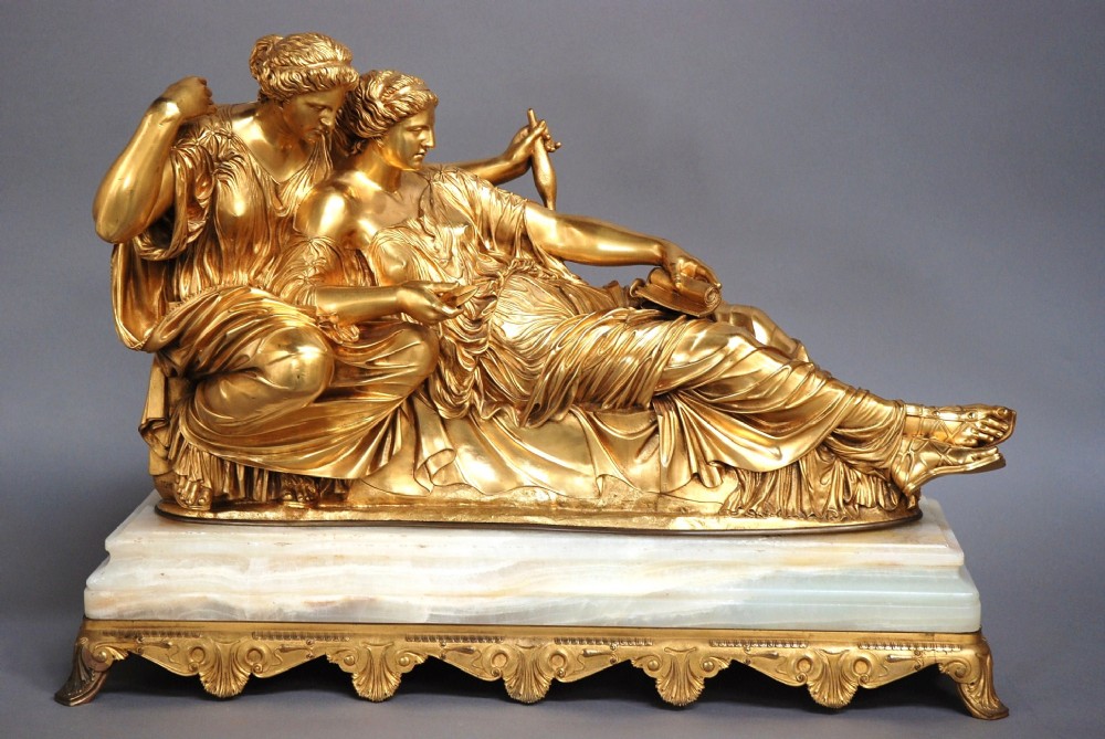 Superb quality large mid 19th century French Barbedienne gilt bronze figure of 'The Fates' 