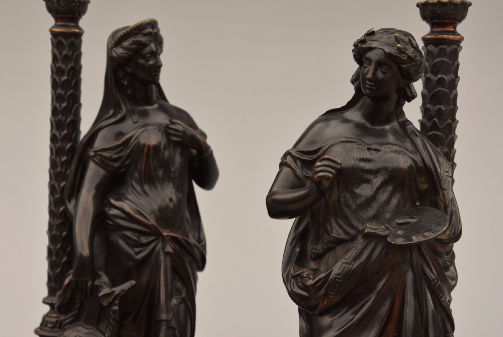 Decorative pair of late 19thc bronze table lamps in the form of Classical Grecian figures View IV