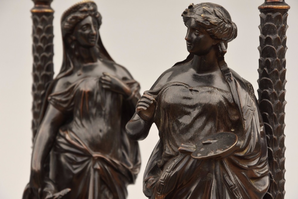 Decorative pair of late 19thc bronze table lamps in the form of Classical Grecian figures View VI