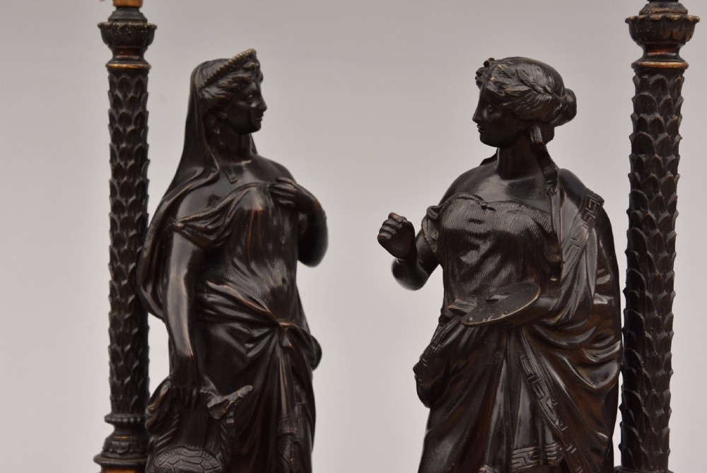 Decorative pair of late 19thc bronze table lamps in the form of Classical Grecian figures View VII
