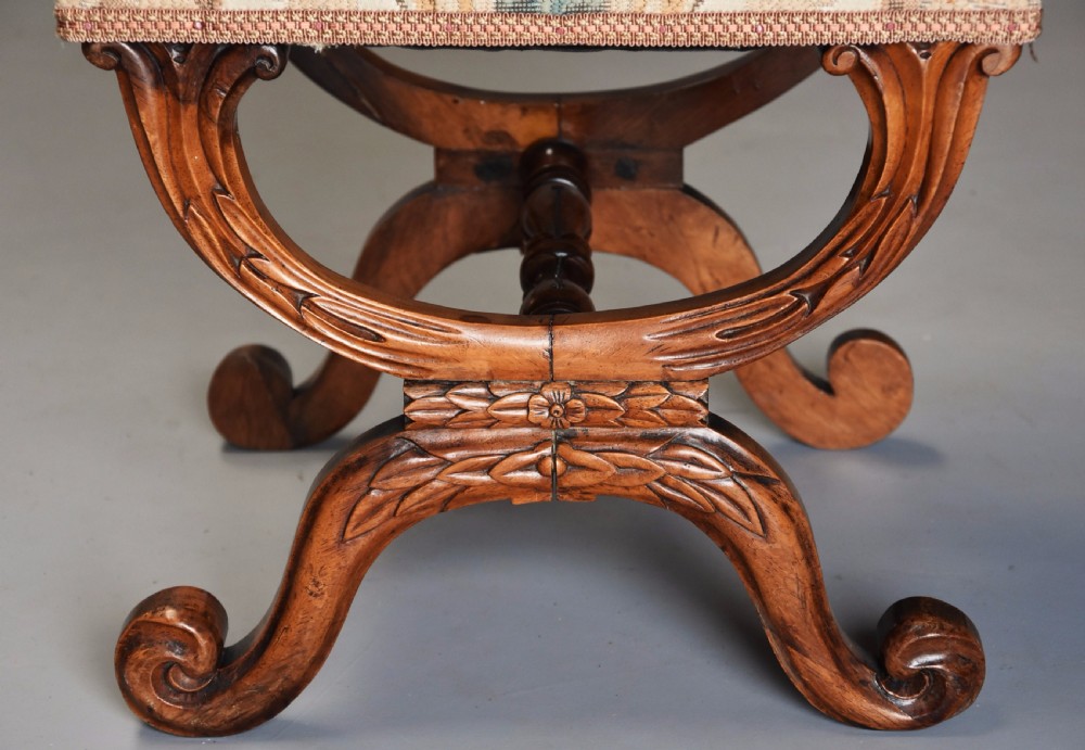Pair of 19th century William IV rosewood X frame upholstered stools View IX