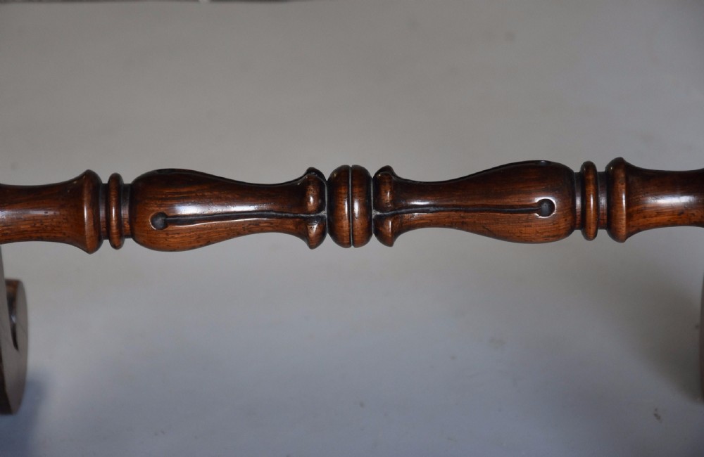 Pair of 19th century William IV rosewood X frame upholstered stools View XII