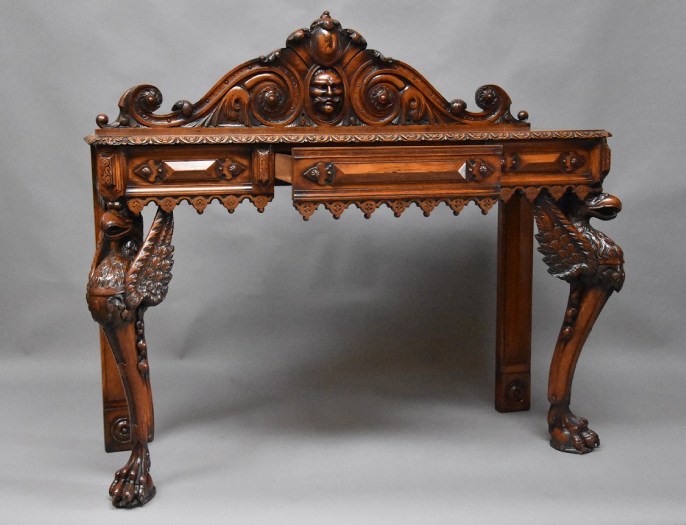 Wonderful quality and superbly carved mid 19th century oak console table View IV