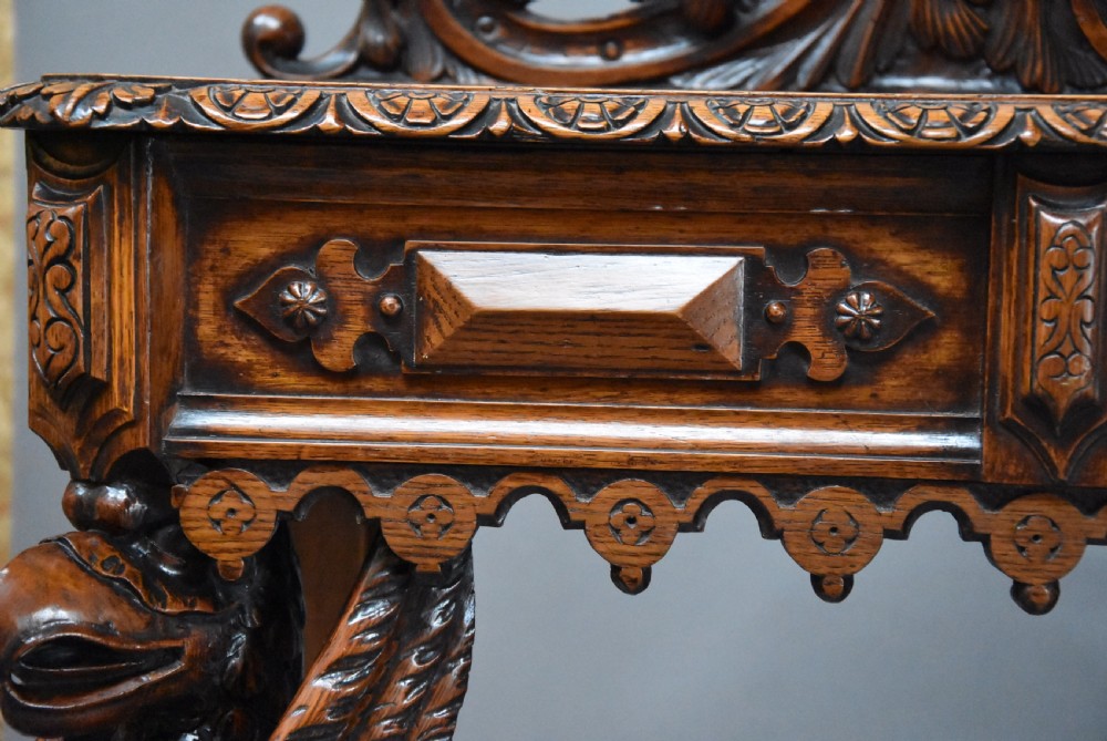 Wonderful quality and superbly carved mid 19th century oak console table View VIII