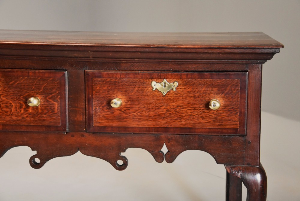 Mid 18th century oak cabriole leg dresser base of rich patina View V