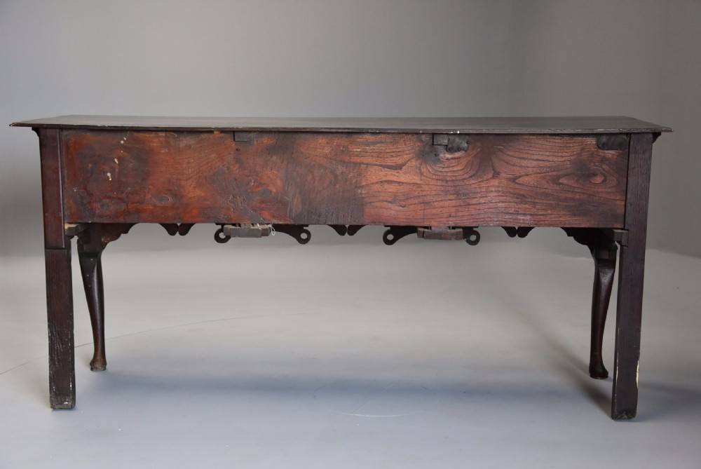 Mid 18th century oak cabriole leg dresser base of rich patina View X
