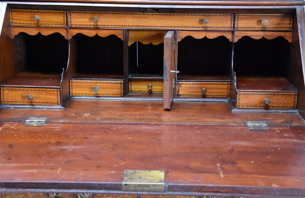Unusual late 19thc satinwood, mahogany & marquetry inlaid bureau bookcase of small proportions View XI
