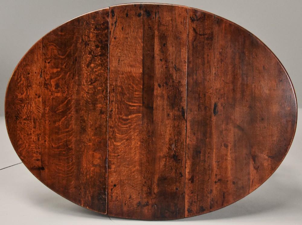 17th century oval oak gateleg table with single gate & bobbin turned legs and super patina View IX