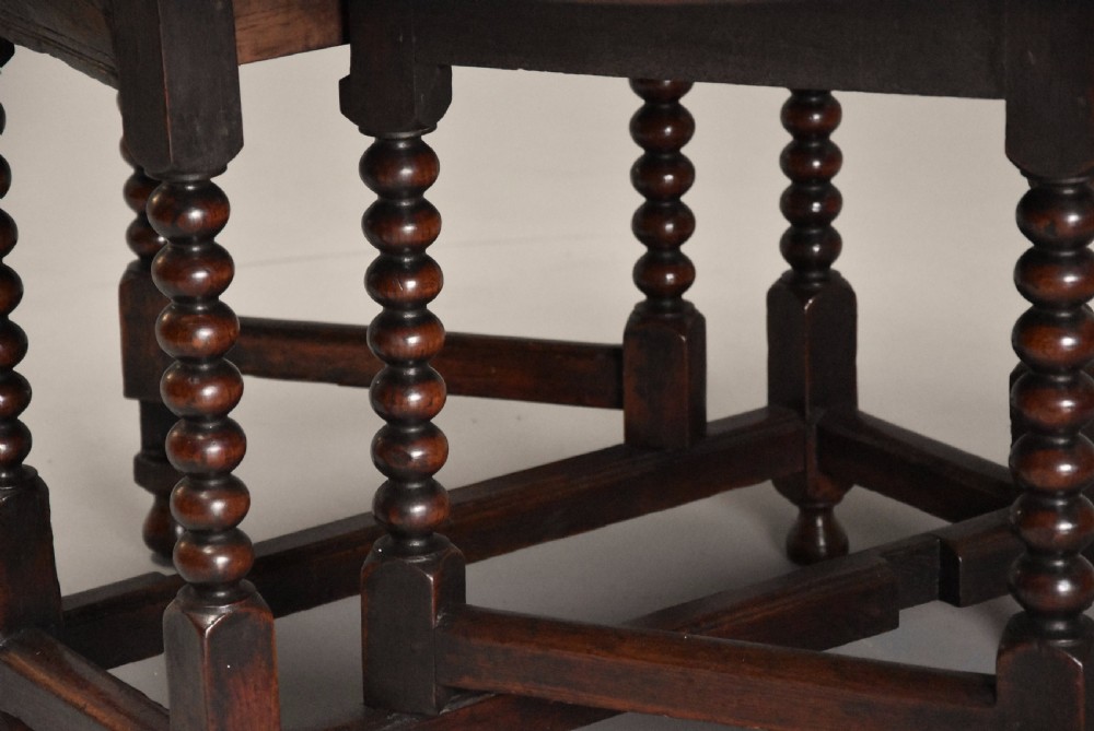17th century oval oak gateleg table with single gate & bobbin turned legs and super patina View X