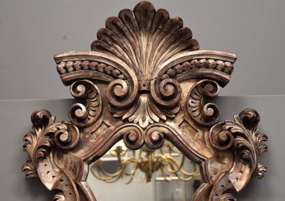 Highly decorative late 19th century Italian silver giltwood Rococo style mirror View V
