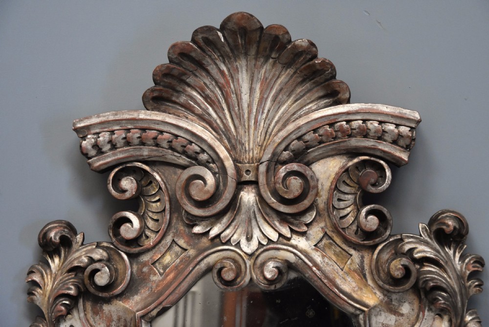 Highly decorative late 19th century Italian silver giltwood Rococo style mirror View VI