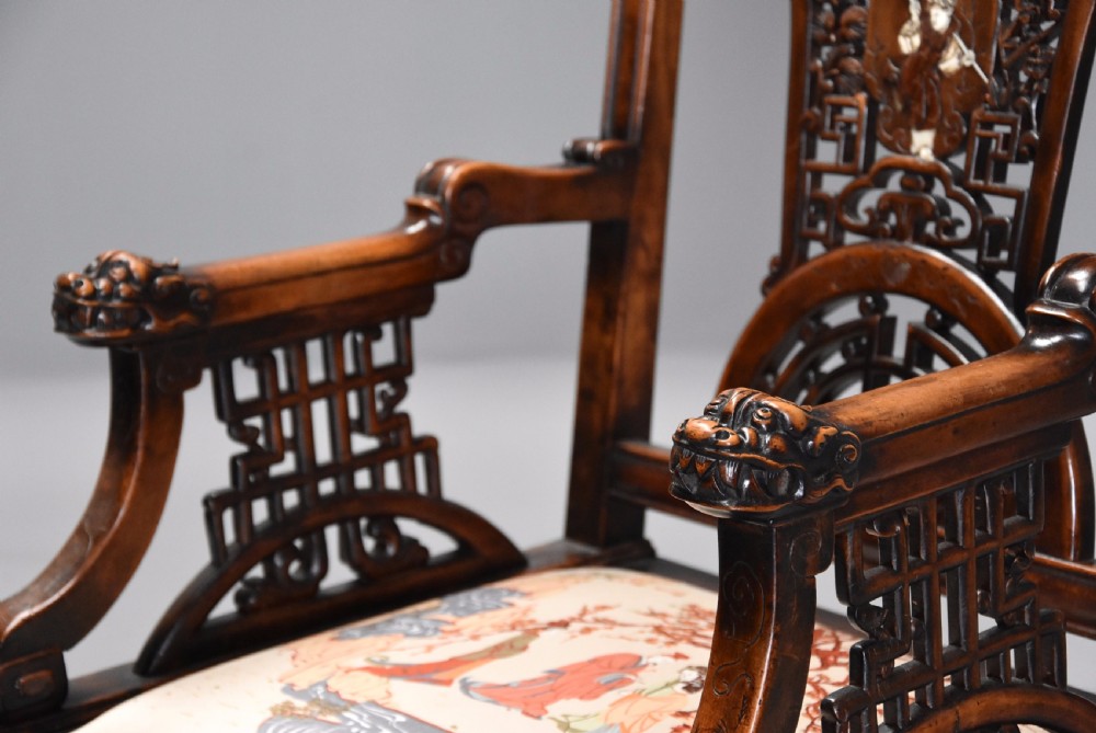 Exquisite & rare French 19thc Japanese style carved walnut armchair attributed to the Parisian cabinetmaker Gabriel-Frederic Viardot View XI